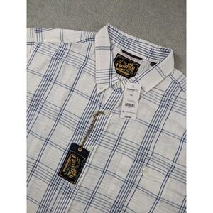 Frontier Threads Mens Plaid Faux Linen Shirt XXL Blue White SS Button Up